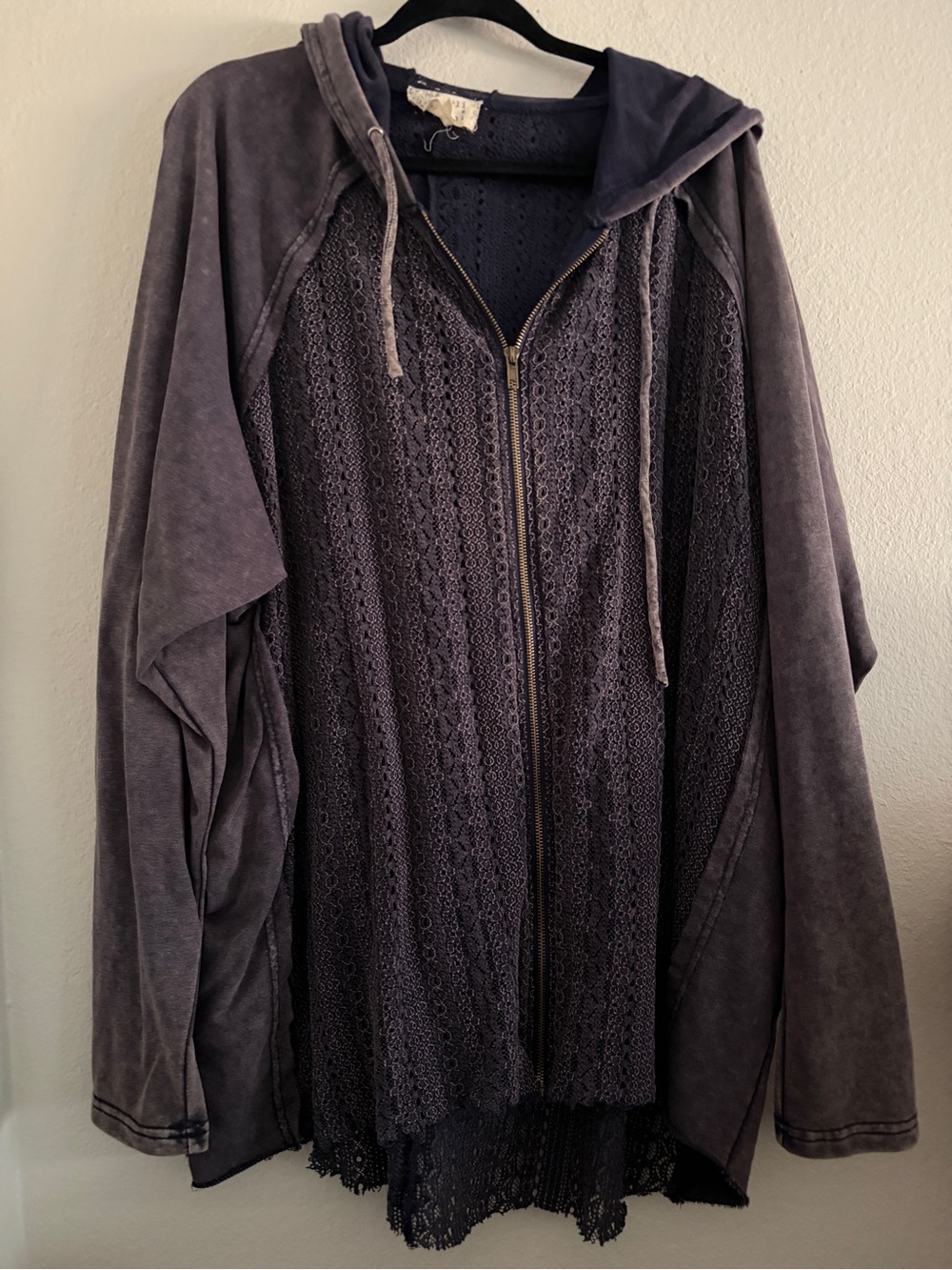 Oil And Hali Oversized Hoodie Lace Blue Acid Wash Boho Hippie Grunge